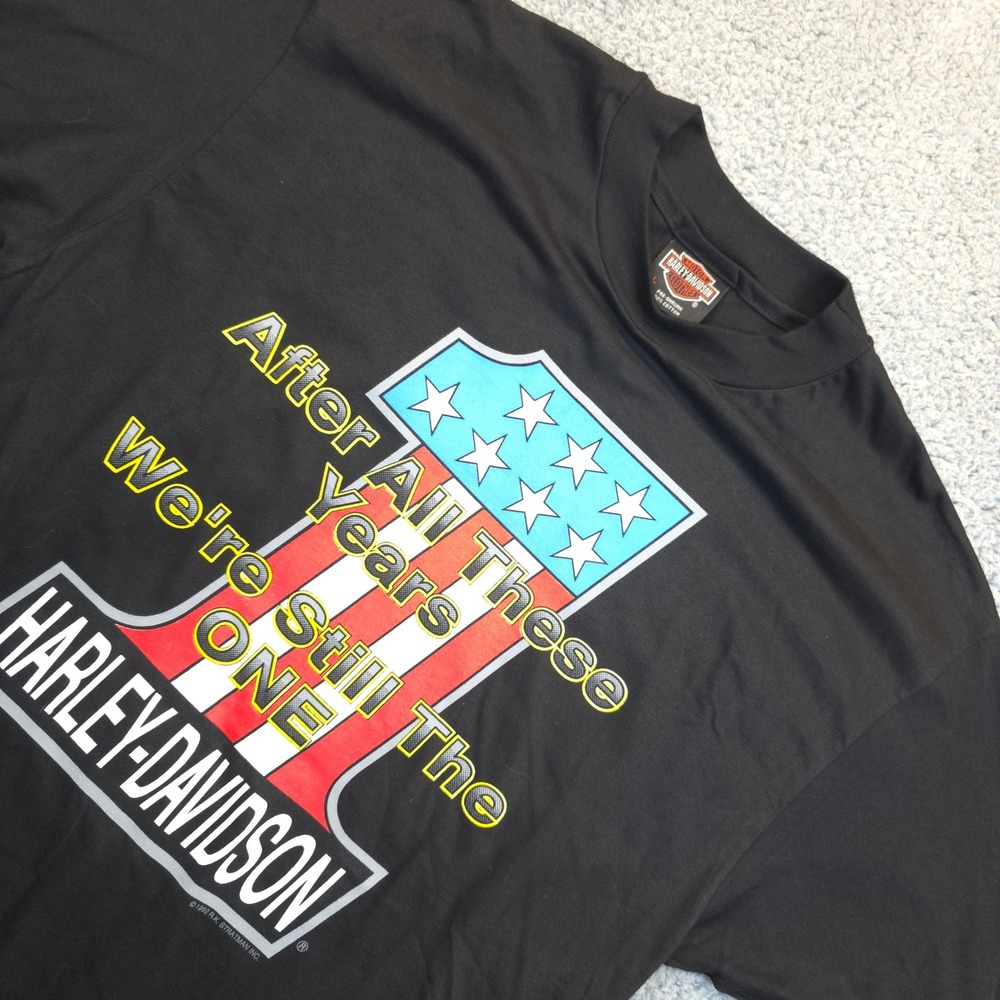 Harley Davidson Large Vintage 90s Graphic Tee‎ Patriotic Biker Hanes Made USA